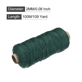 sourcing map Twisted Mason Line Nylon Twine String Cord Dark Green 100M/109 Yard 2MM Dia for Netting, Landscaping, Home Improvement, DIY Projects, Crafting, Masonry, Gardening