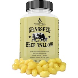 Ancestral Supplements Ancestral Supplements Grass Fed Beef Tallow Capsules, 3000mg, Nourishing Kidney Fat Supplement Supports Bones, Teeth, Gums, Skin, Immune and Overall Health, Non-GMO, 180 Capsules