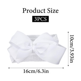3pcs Baby Girl Headbands with Bows - Soft Stretchy Newborn Bows for Girls, Infant Toddler Hair Accessories (White, Ivory, Pink)
