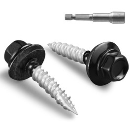 Bnuok Metal Roofing Screws #10 × 1 Inch, 80pcs Black Ruspert Coating Hex Head Roofing Screws with Rubber Washer, Self Starting Metal to Wood Siding Screws
