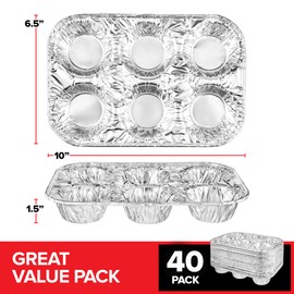 Stock Your Home (40-Count Disposable Muffin Tins 6-Cup, Standard Size Foil Muffin Pans, Aluminum Cupcake Tin for Baking, To-Go Trays for Bake Sales, Parties, Holidays