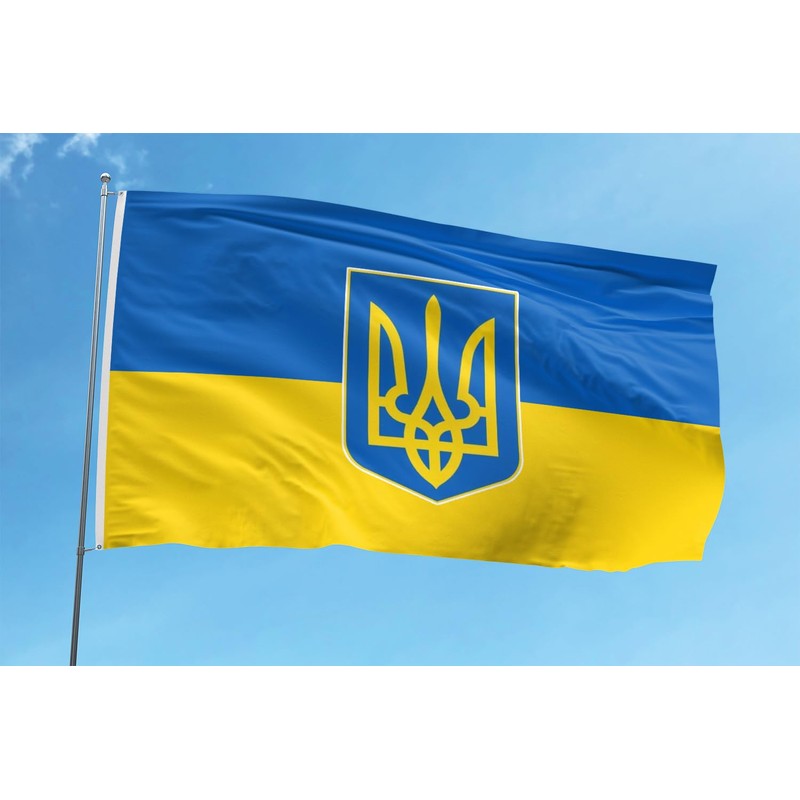 Ukraine Trident Flag 3x5FT Ukrainian National Flag Vibrant Color Fade