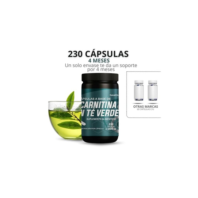L-Carnitina con Té Verde en Cápsulas 230 Cápsulas de 600