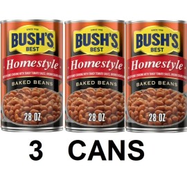 BUSH'S Best Homestyle Baked Beans 28 oz Can Tangy Bacon Shelf Stable - 3 PACK