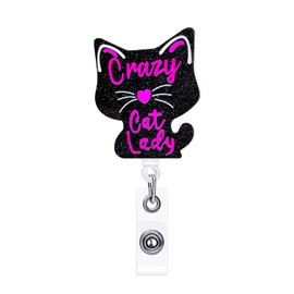 ANDGING Crazy Cat Lady Funny Cute Cat Badge Reel Holder Retractable Badge Clips Black Nursing Badge Reels Retractable for Nurses Medical Badge RN LPN CNA ID Card Badge Holder Office Accessories