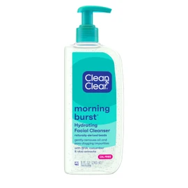 Clean & Clear Morning Burst Oil-Free Hydrating Facial Cleanser with BHA, Cucumber & Aloe Extracts, Face Wash Gently Removes Oil & Pore Clogging Impurities, 8 fl. oz