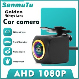 SanmuTu AHD 1080P Backup Camera,140° Wide Angle Waterproof Night Vision CCD Rear/Front View Camera Mini cam, Universal Three Control Rearview Reverse Camera Universal for 12V Cars, Trucks, RV, SUV