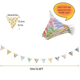 Zwiebeco 32Ft Flamingo Pineapple Flowers Palm Leaf Fabric Bunting Banner Triangle Flags Cotton Garland Pennant for Birthday Wedding Tropical Hawaiian Luau Summer Party Home Outdoor Garden Decorations