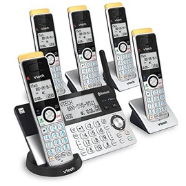 VTech Super Long Range 5 Handset DECT 6.0 Cordless Phone for Home with Answering Machine, 2300 ft Range, Call Blocking, Bluetooth, Headset Jack, Power Backup, Intercom, Expandable to 12 HS