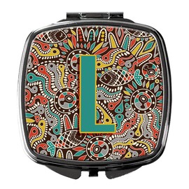 Caroline's Treasures CJ2013-LSCM Letter L Retro Tribal Alphabet Initial Compact Mirror Decorative Travel Makeup Mirror for Women Girls Gifts Pocket Makeup Mirror Folding Handheld