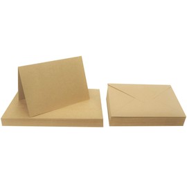 Netuno 25 x Folding Cards Kraft Cardboard 300 g + 25 Square Envelopes 155 x 155 mm Vintage Kraft Paper Card Set with Letter Sleeves Index Cards Folded Card Pack Natural Folding Cards with Envelope
