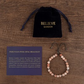 Believe London Peruvian Pink Opal Gemstone Bracelet Healing Bracelet Chakra Bracelet Anxiety Crystal Natural Stone Men Women Stress Relief Reiki Yoga Diffuser Semi Precious