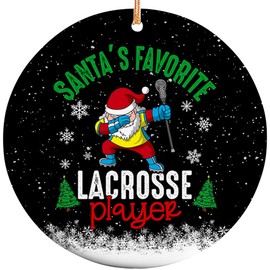Sportyzen Santa's Favorite Lacrosse Player Christmas Ceramic Ornament, Tree Decor Gifts for Lacrosse Player, Sports Themed Christmas Ornaments, Lacrosse Lovers Ornament