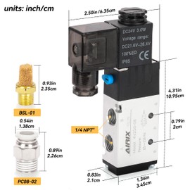 AIRIX 4V210-08 Pneumatic Solenoid Valve DC24V, 2 Position 5 Way, 1/4" NPT, Pilot-Operated Single Coil, Fast Response Electric Air Valve with Junction Box & Quick Connect Fittings