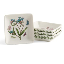 Portmeirion Botanic Garden Square Mini Plates | Set of 4 Mini Dishes | Assorted Floral Motifs | Made from Porcelain | 3 Inch | Dishwasher and Microwave Safe