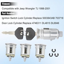 Shtuomoland Ignition Switch Lock Cylinder & Door Lock Cylinder with 2 Keys Fit for Jeep Wrangler TJ 1998-2001 Replace 5003843AB 4746311 703719 DL4815 DL6946