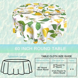 UIUPRO Lemon Round Table Cloth 60 Inch,Tropical Fruit Leaves Flowers Tablecloth Waterproof Stain Resistance Wrinkle Polyester Circle Table Cover for Home Kitchen Dining Party Camping Pinic Decor