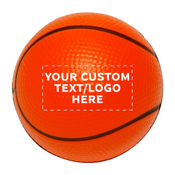 10 Basketball Stress Balls Pack - Customizable Text, Logo - PU Foam, Soft, Squeezable - Orange