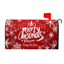 Granbey Merry Christmas Mailbox Cover Magnetic Standard Size 21x18 Inch Happy New Years Mail Box Post Cover Winter Snowflake Red Xmas Letter Box Wraps for Home Outdoor Garden Yard Decor
