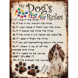SHAWPRINT MY DOG'S RULES RETRO STYLE METAL TIN SIGN/PLAQUE DOG BREEDS 8" x 6" (COCKER SPANIEL THEME)