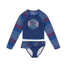 Nautica Girls' Two-Piece Rashguard Swimsuit Set, UPF 50+ Sun Protection, Quick-Dry Bathing Suit, Twilight Blue Sea