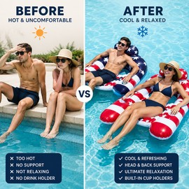 2-Pack Inflatable Pool Float Chairs for Adults – Patriotic PVC Loungers with Backrest for Summer Parties