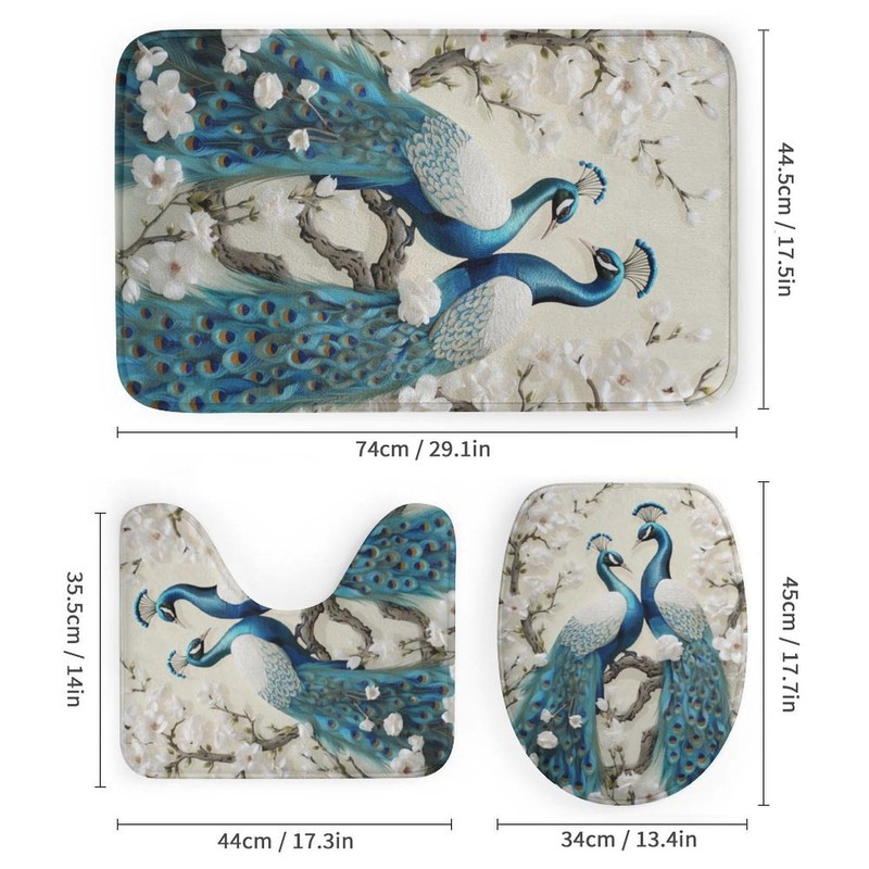 Dunmat 4 Pieces Retro Peacock Shower Curtain Set Beautiful Animal