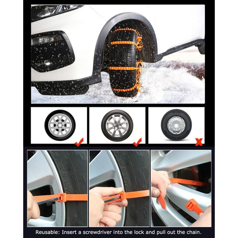 Snow Chains for Car, 12 PCS Universal Adjustable Snow Tire