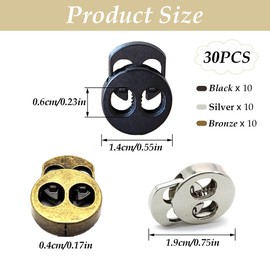 LIANGQI Pack of 30 Spring Cord Locks with 2-Hole Practical Cord Stoppers Alloy Cord Locks Metals Round Slides Cord Clamp for Drawstring, Bags, Shoelaces, Clothing etc., Black