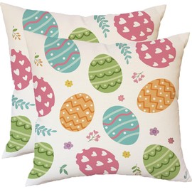RABUSOFA Easter Pillow Covers 20x20 Inch Set of 2,Colorful Eggs Decor Throw Pillow Covers,Spring Farmhouse Holiday Decorations Pillow Cases for Sofa Couch Home(07-20)