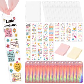 Shejdgart Acrylic Bookmark Making Kits - 60 Pcs Clear Acrylic Bookmark Blanks Set with Mental Health Flower Motivational Theme UV DTF Wrap Stickers, 15 Pcs Ribbons, DIY Crafts Book Lover Gifts