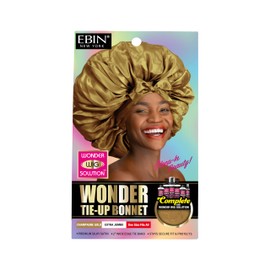 Wonder Wig Solution Tie-Up Bonnet Extra Jumbo Gold – Stylish Sleeping Night Cap for Women Braids, Locs, Weaves, Wigs, Natural Hair, Silky Satin Adjustable Tie Band, Minimizes Frizz, Breathable