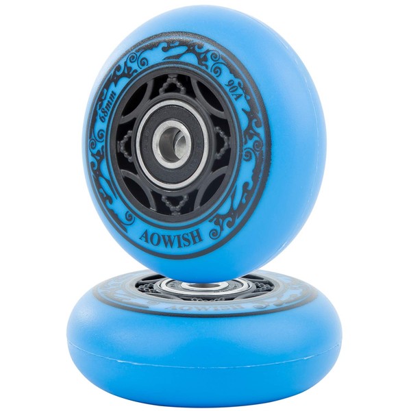 AOWISH 68mm Mini Rip Stick Skateboard Wheels 90A Ripster Mini Caster Board Replacement Wheels with Bearings ABEC-9 for DLX Mini Board, 2-Wheeled Mini Wave Board, etc (Set of 2) (Blue)