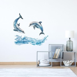 beinkmake Dolphins Wall Decals Stickers Bathroom Wall Art Stickers Peel and Stick Murals for Nursery Bedroom Living Room Decor