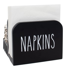 Karisky Rustic Napkin Holder Salt and Pepper Shakers Holder, Farmhouse All-in-One Solid Real Wood and Metal Napkin Caddy with Non-Slip Base for Tables, Kitchen, Black