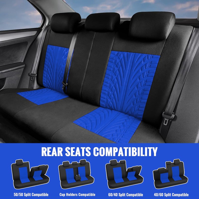 AUTOYOUTH Blue Car Seat Covers Full Set, 3D Tyre Embossed