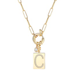 Mint & Lily Pave Initial Pendant Necklace with Paperclip Chain - C
