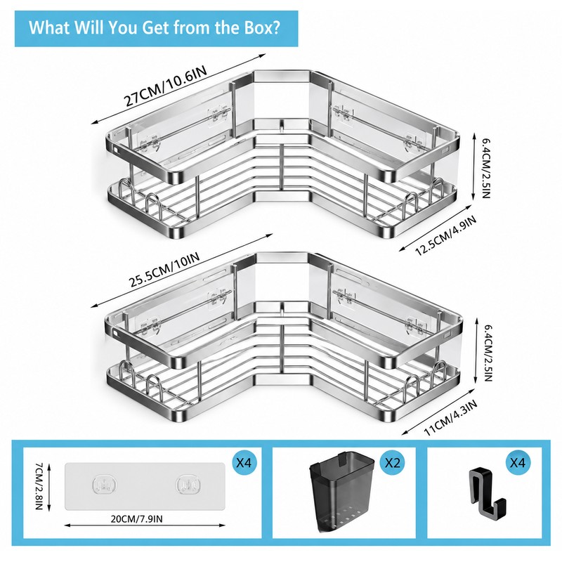 2 pack Stainless Steel Corner Shower Shelf for Bathroom –