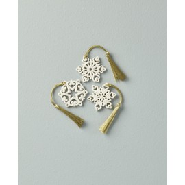 Lenox Ornament, Mini Snowflake 3-Piece Tree Ornament Set, Set Of 3, Porcelain Material, Gold Hanging Cord, Tree Decoration, Christmas Decorations, Christmas Ornaments, Snowflake Design (3 Pieces)
