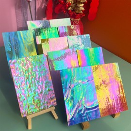 PALJOLLY 12 Sheets High Shine Iridescent Stained Glass Sheet Variety Pack, 4 x 6-inch Iridized Art Glass Mosaic Tiles for Crafts, Stained Glass Supplies for Glass Projects and Mosaic Work