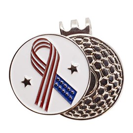 Da Vinci Magnetic Golf Hat Clip with One Inch Metal Golf Ball Marker (US Flag Awareness Ribbon)