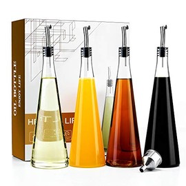 Olive Oil and Vinegar Dispenser Set(4 pack),18 oz Cooking Oil Glass Bottles For Kitchen,Stainless Steel Pourer Spouts & Funnel, Cooking Oil Cruet