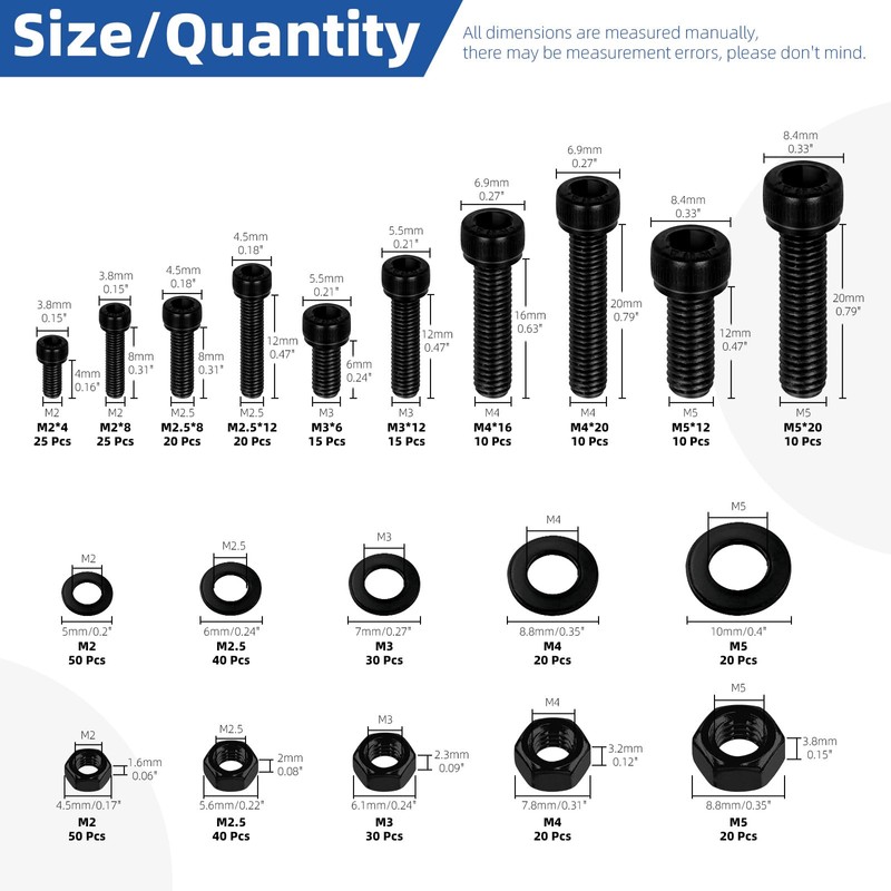 Glarks 595pcs M2/2.5/3/4/5 Socket Head Screw and Thread Brass Knurled