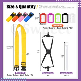 Swpeet 15Pcs Multi-Color Luggage Tags and Luggage Straps, 5 Colors Plastic Luggage Identifiers with Lanyard and Label, Luggage Straps Bag Bungees for add a Bag Suitcase Belts