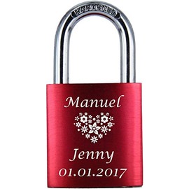 ♥ Love Goals Engraved Love Padlock with Engraving | Individual | Ideal Gift for Lovers & Couples | High-Quality Gift Packaging | Lock with 2 Keys | Anodised | M015 | Colour: Green, Blue, Red & Purple, red