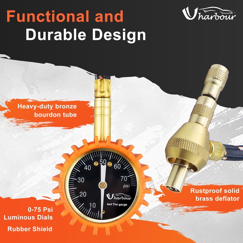 Uharbour 4X4 Rapid Air Down Tire Deflator with Gauge (0-75PSI)