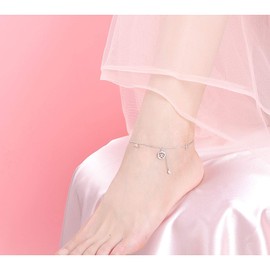 Flyow Women's 925 Sterling Silver Anklet, Evil Eye & Hamsa Hand Adjustable Anklet, 23 / 25 / 28 cm, Ankle Jewellery, Birthday Gift, Silver