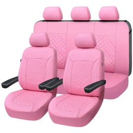 Flying Banner car seat covers set faux leather quilted fashion easy bench split protectors sport fashion (Solid Pink, Full Set - Low Back - Front Arm Rest)