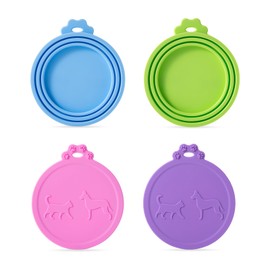 SLSON 4 Pack Pet Food Can Covers Universal Cat Dog Food Can Lids 1 Fits 3 Standard Size Cat Can Cover Lid Tops for Pet Food Storage (Blue+Green+Pink+Purple)
