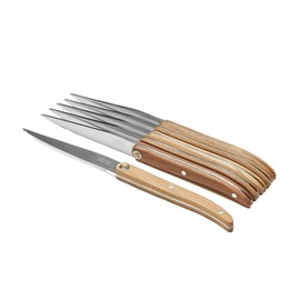 TB Groupe - Laguiole Sens 6-Piece Steak Knife Set - Stainless Steel Knives - Full Tang Blades - Light Wood Handles